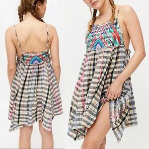 Urban Outfitters UO Embroidered Apron Mini Dress M Side Tie Deep Back Boho $129